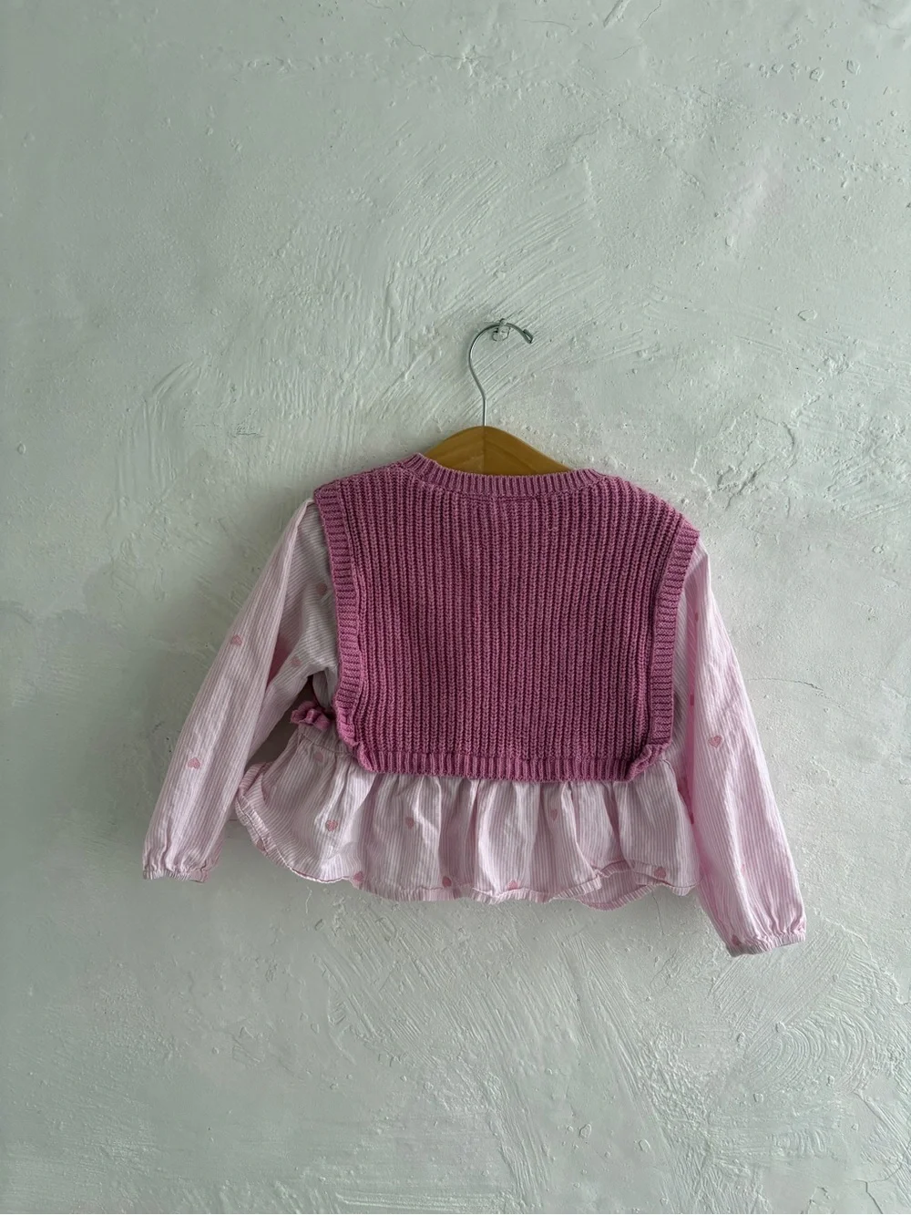 Zara Kids Heart Embroidery Shirt with Knitted Vest